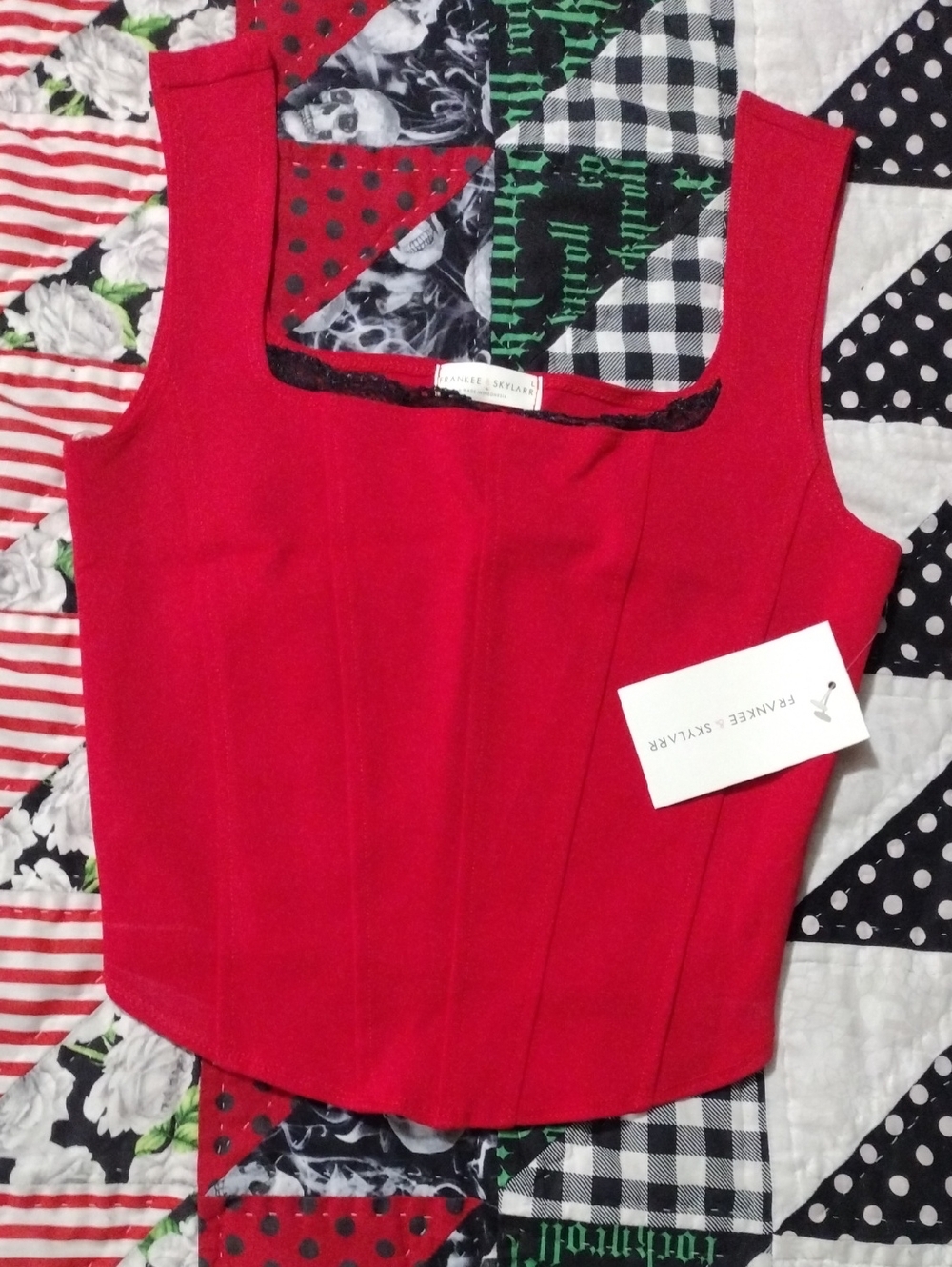 NWT Red Square Neck Corset Style Top